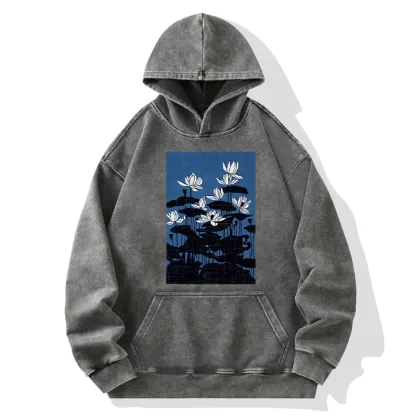 Tokyo-Tiger Blue Lotus Japanese Art Washed Hoodie