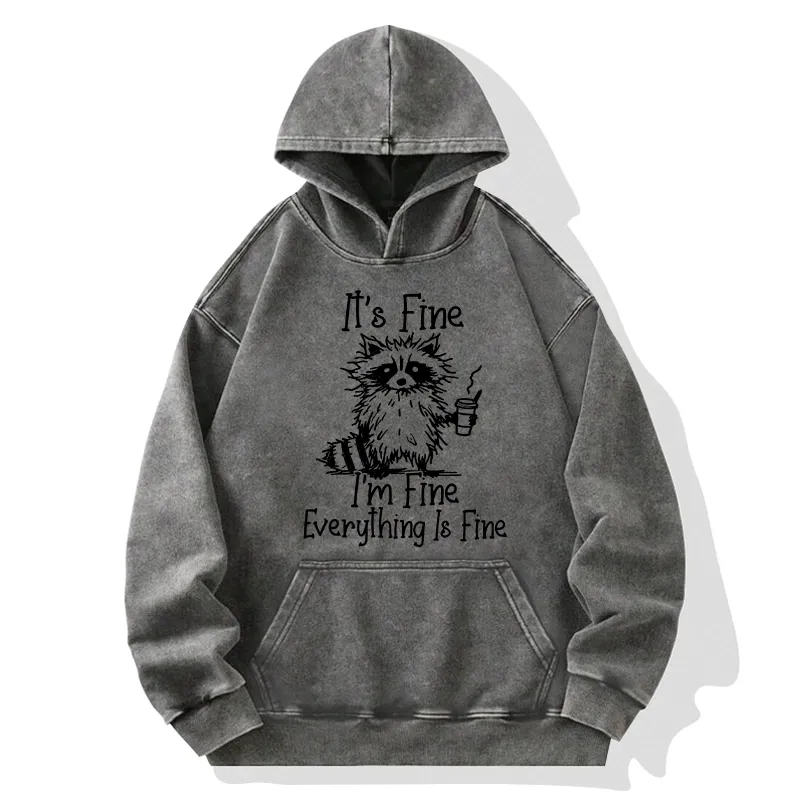 Tokyo-Tiger Raccoon Fine Meme Washed Hoodie