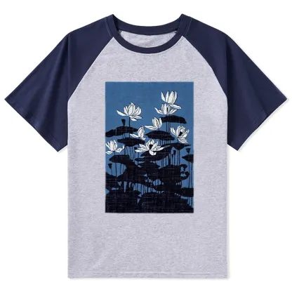 Tokyo-Tiger Blue Lotus Japanese Art Raglan T-shirt