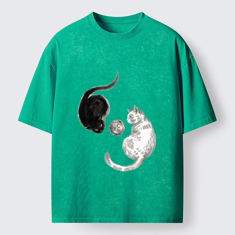 Tokyo-Tiger Cool Yin Yang Cat Art Washed T-Shirt