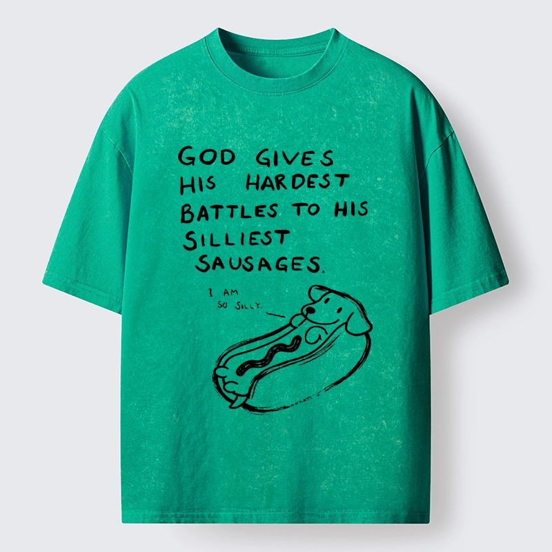 Tokyo-Tiger Silly Sausage Dog Meme Washed T-Shirt
