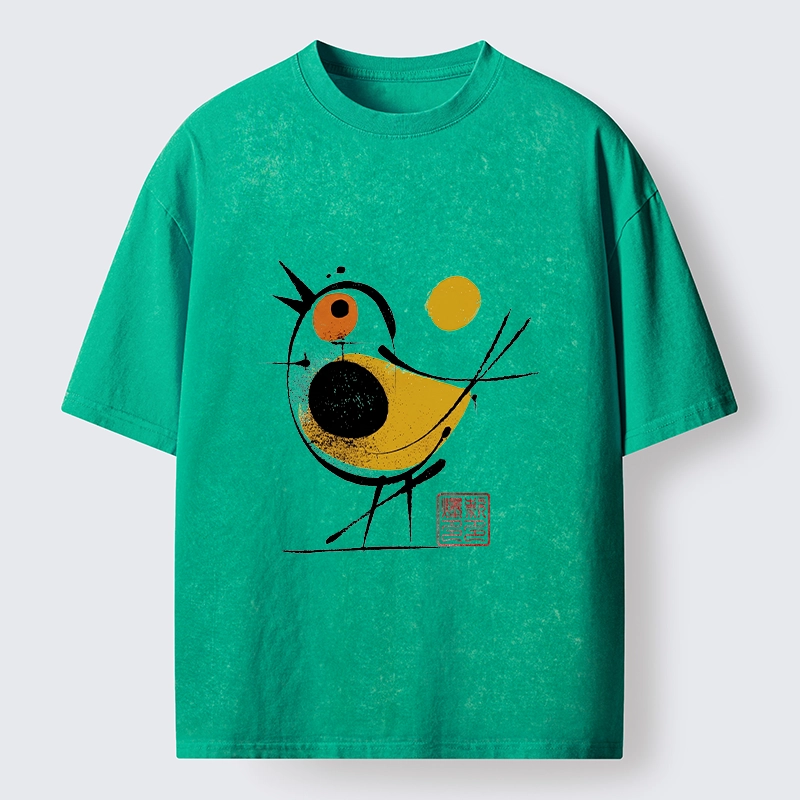 Tokyo-Tiger Aesthetic Yellow And Black Bird Washed T-Shirt