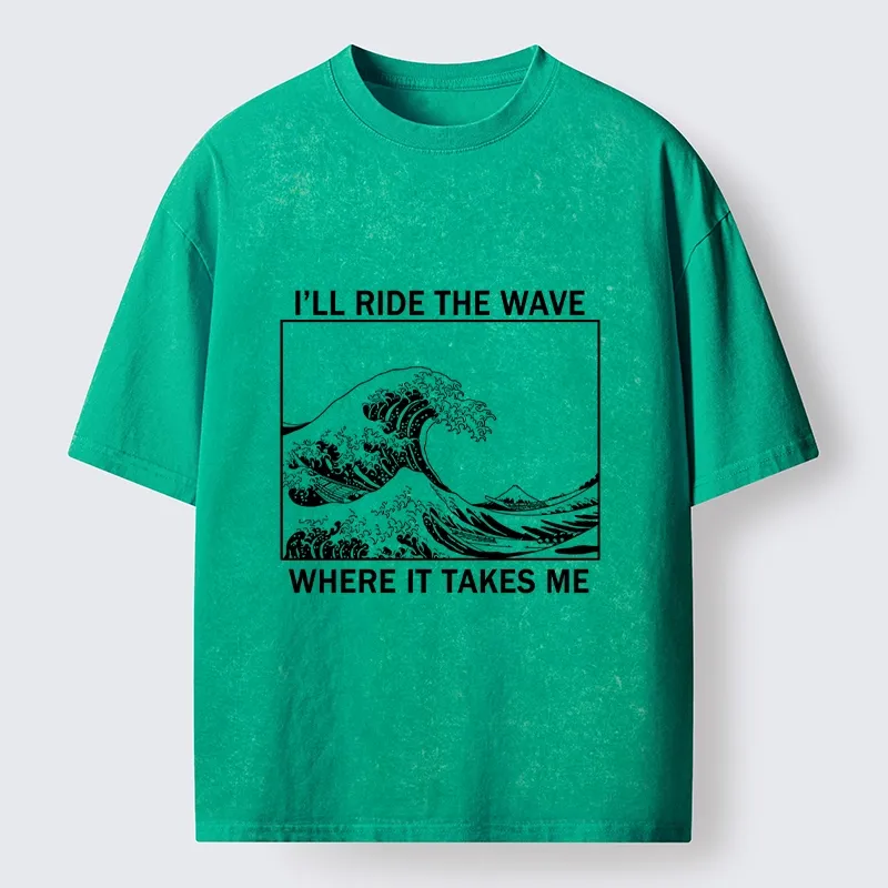 Tokyo-Tiger Stylish Black And White Wave Art Washed T-Shirt