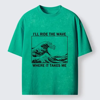 Tokyo-Tiger Stylish Black And White Wave Art Washed T-Shirt