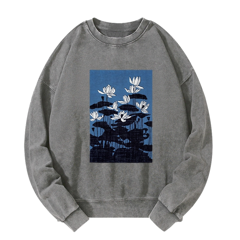 Tokyo-Tiger Blue Lotus Japanese Art Washed Sweatshirt