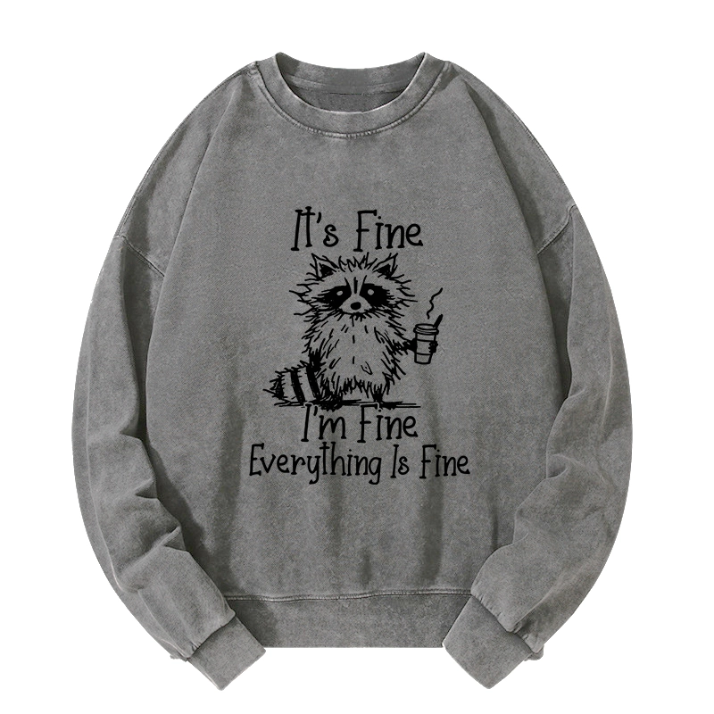 Tokyo-Tiger Raccoon Fine Meme Washed Sweatshirt