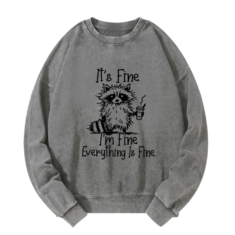 Tokyo-Tiger Raccoon Fine Meme Washed Sweatshirt