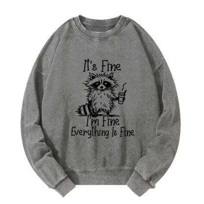 Tokyo-Tiger Raccoon Fine Meme Washed Sweatshirt
