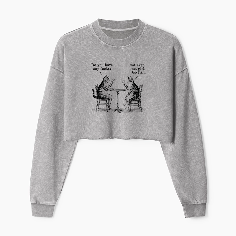 Tokyo-Tiger Cat Poker Night Washed Crop Sweatshirt