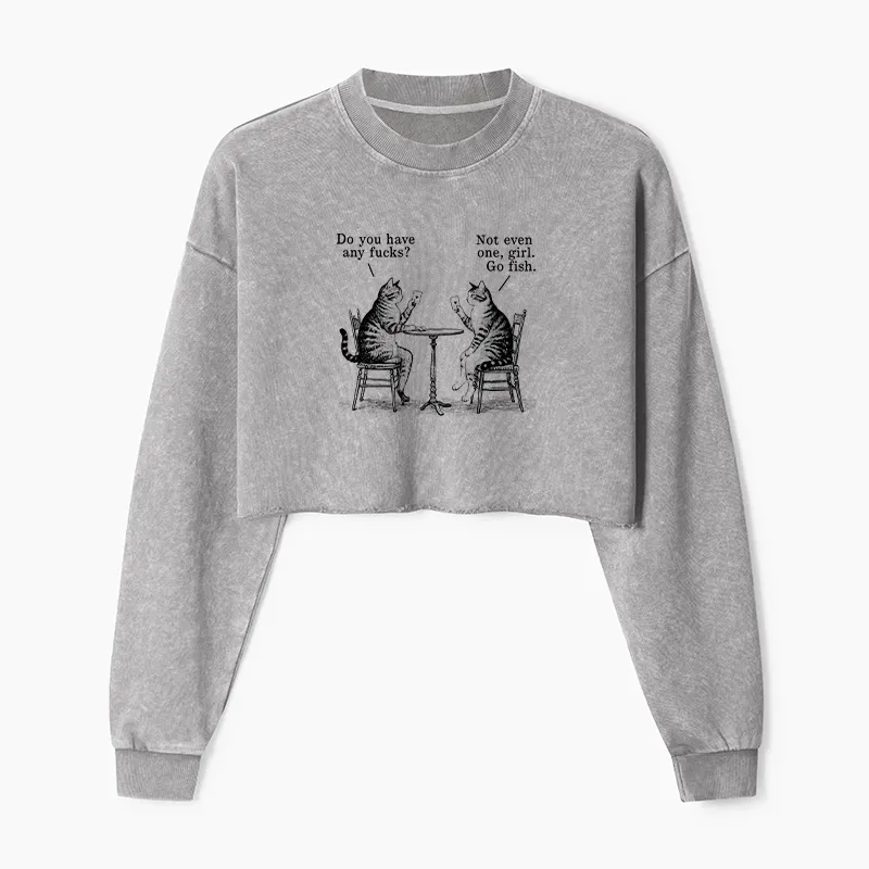 Tokyo-Tiger Cat Poker Night Washed Crop Sweatshirt