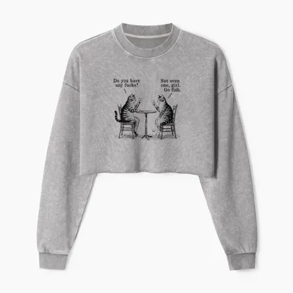 Tokyo-Tiger Cat Poker Night Washed Crop Sweatshirt