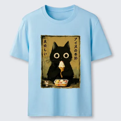 Tokyo-Tiger Black Cat Loves Ice Cream Classic T-Shirt