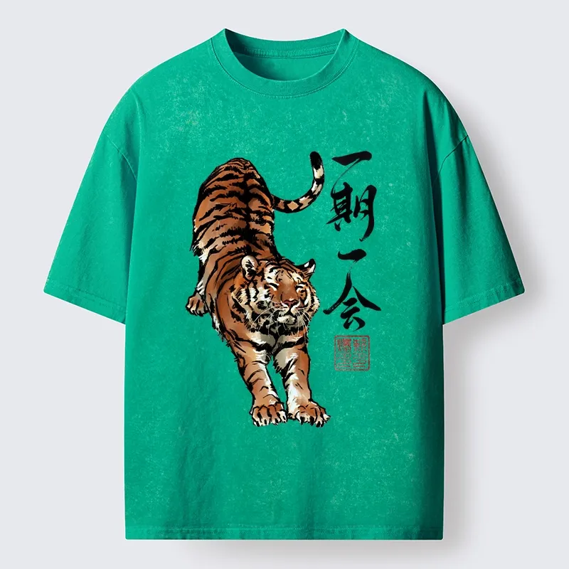 Tokyo-Tiger Japanese Ink Tiger Art Washed T-Shirt
