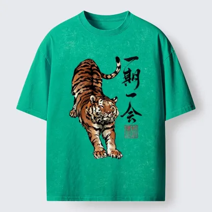 Tokyo-Tiger Japanese Ink Tiger Art Washed T-Shirt