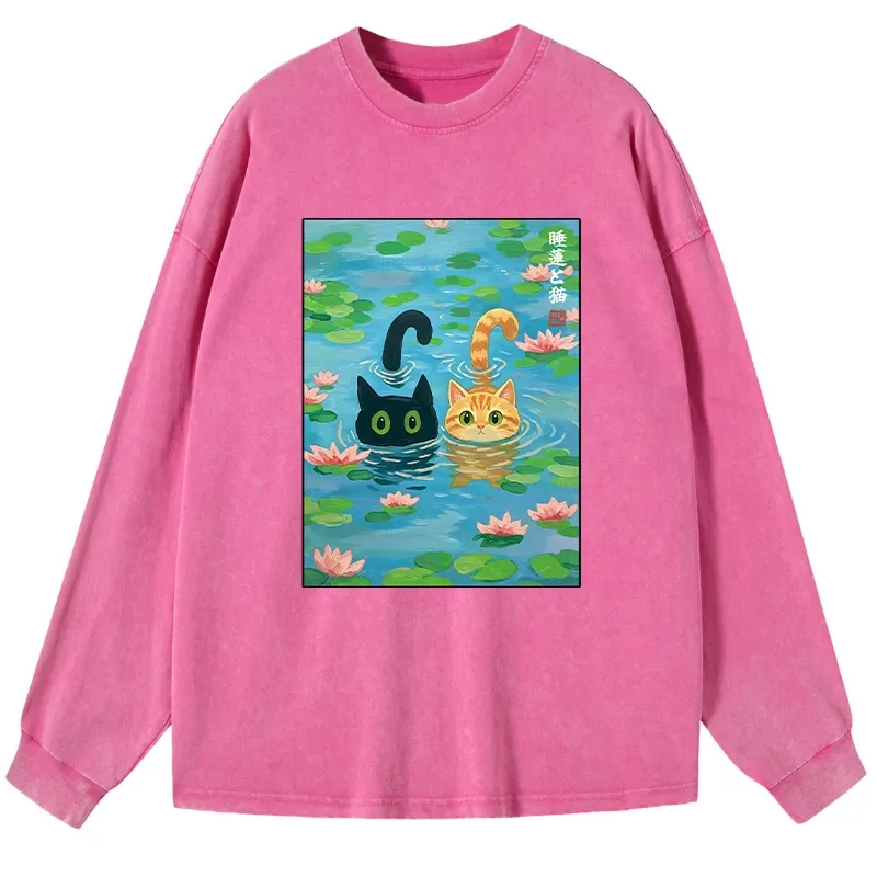 Tokyo-Tiger Cats In The Lotus Pond Long Sleeve T-Shirt