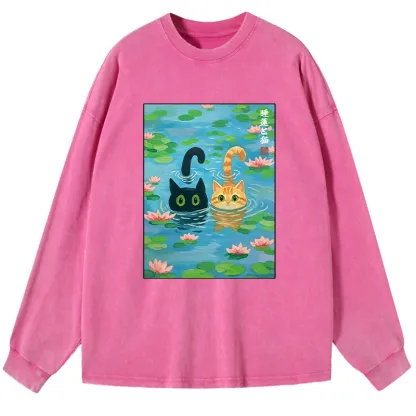 Tokyo-Tiger Cats In The Lotus Pond Long Sleeve T-Shirt