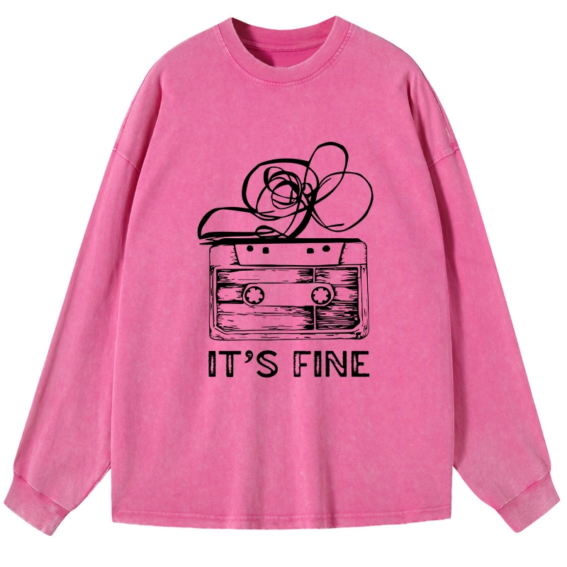 Tokyo-Tiger Cassette Fine Meme Washed Long Sleeve T-Shirt