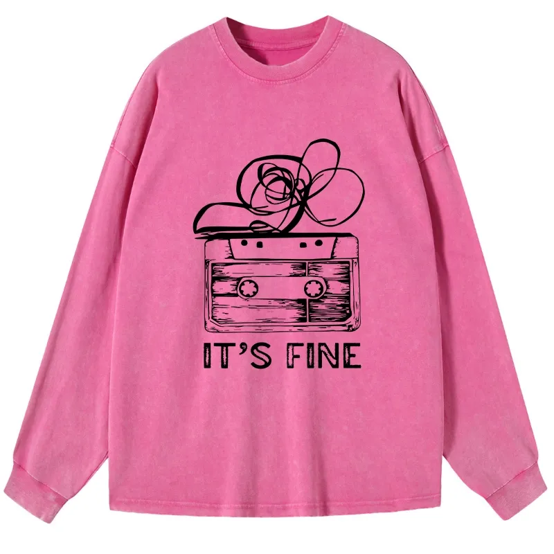 Tokyo-Tiger Cassette Fine Meme Washed Long Sleeve T-Shirt