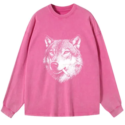 Tokyo-Tiger Cool Wolf Meme Bad Decisions Pending Washed Long Sleeve T-Shirt