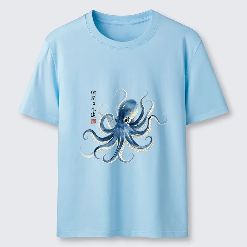 Tokyo-Tiger Stylish Blue Octopus Japanese Classic T-Shirt