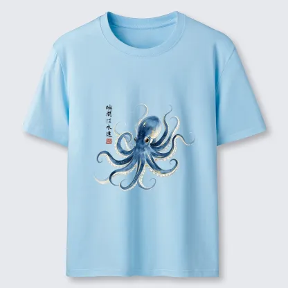 Tokyo-Tiger Stylish Blue Octopus Japanese Classic T-Shirt