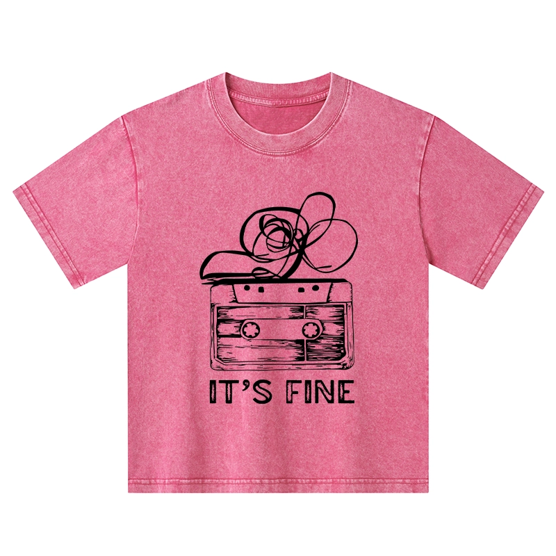 Tokyo-Tiger Cassette Fine Meme Kids Washed T-Shirt