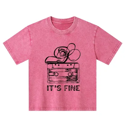 Tokyo-Tiger Cassette Fine Meme Kids Washed T-Shirt