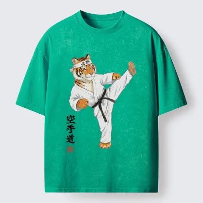 Tokyo-Tiger Karate Kick Tiger Washed T-Shirt