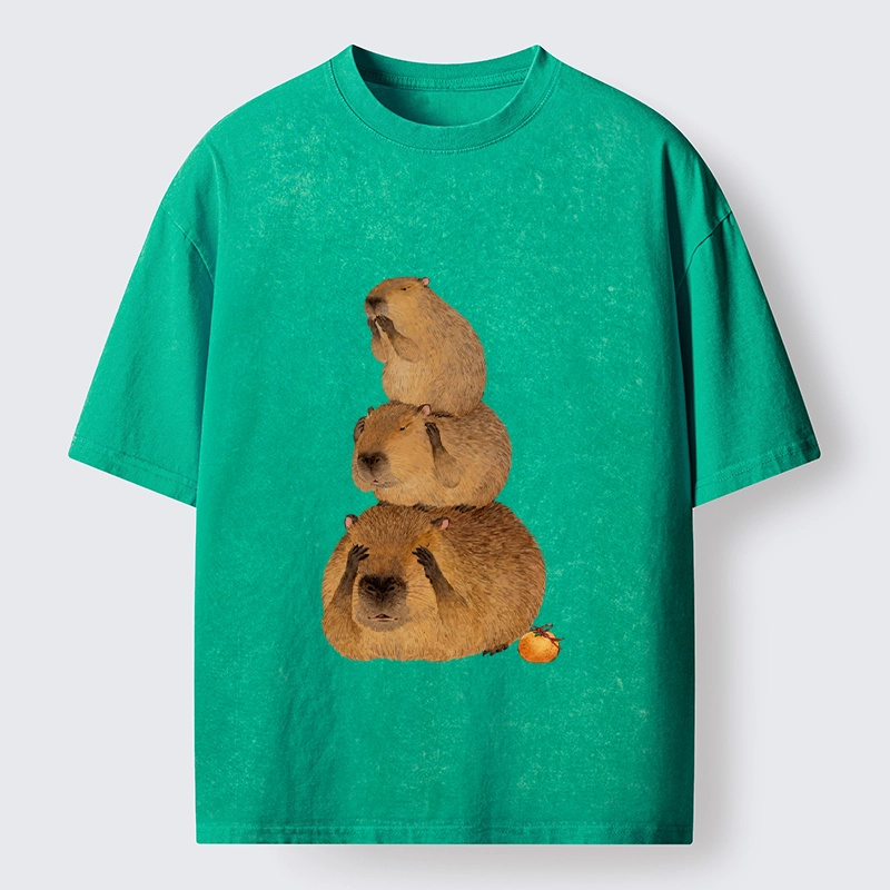 Tokyo-Tiger Capybara Hear No Evil Meme Washed T-Shirt