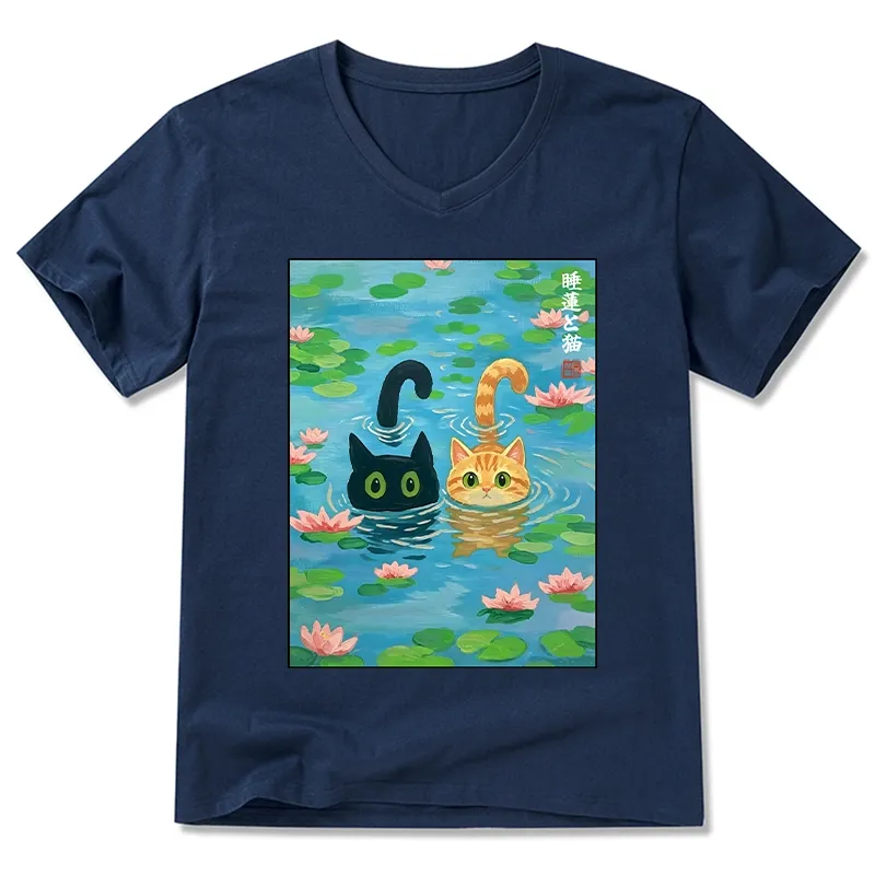 Tokyo-Tiger Cats In The Lotus Pond V-Neck Classic T-Shirt