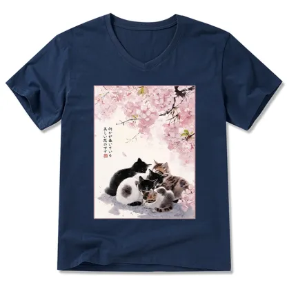 Tokyo-Tiger Cute Cats Sakura Garden V-Neck Classic T-Shirt