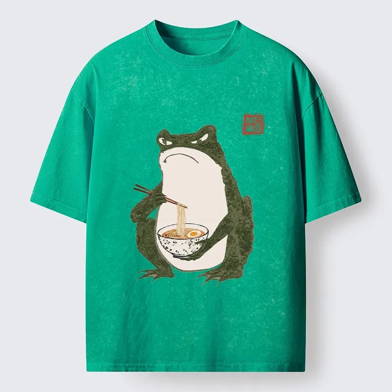 Tokyo-Tiger Grumpy Frog Loves Ramen Washed T-Shirt