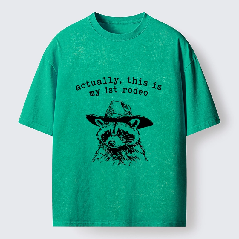 Tokyo-Tiger Cowboy Raccoon First Rodeo Meme Washed T-Shirt