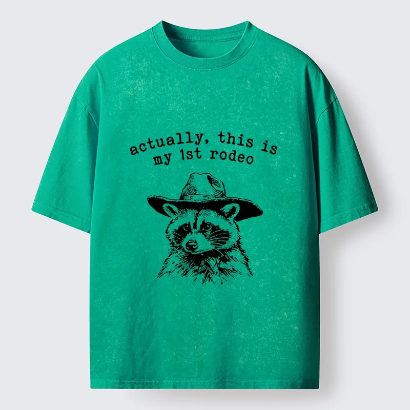 Tokyo-Tiger Cowboy Raccoon First Rodeo Meme Washed T-Shirt