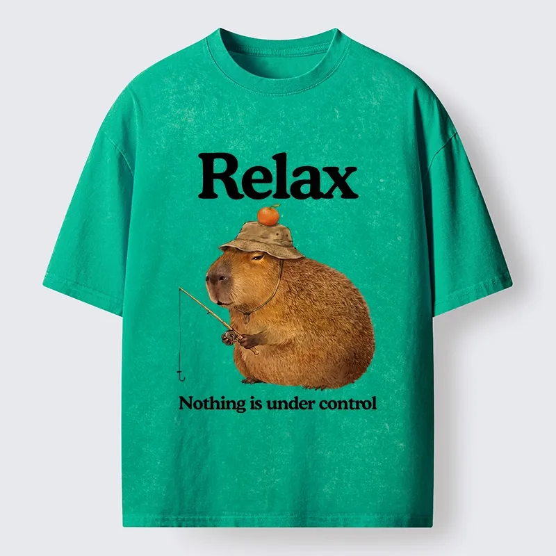 Tokyo-Tiger Capybara Fishing Funny Meme Washed T-Shirt