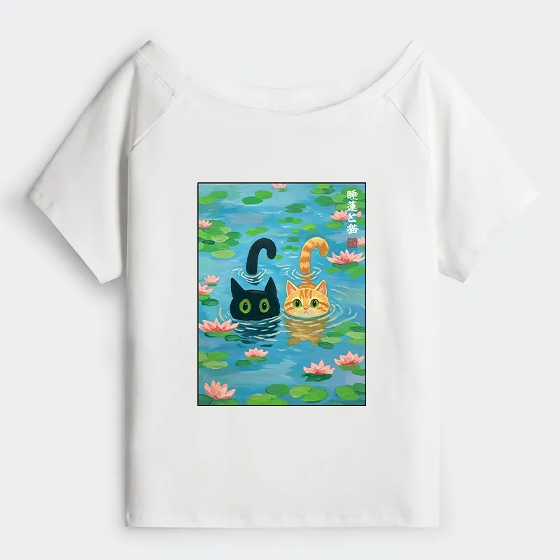 Tokyo-Tiger Cats In The Lotus Pond Off Shoulder T-Shirt