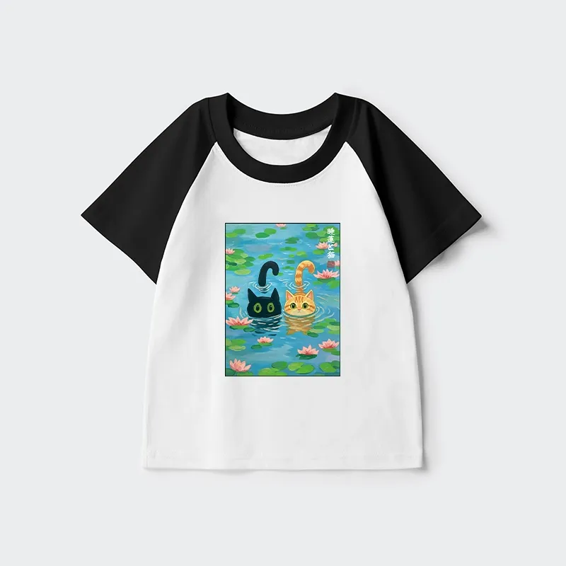 Tokyo-Tiger Cats In The Lotus Pond Kids Raglan T-shirt Sale