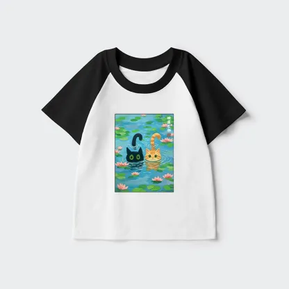 Tokyo-Tiger Cats In The Lotus Pond Kids Raglan T-shirt