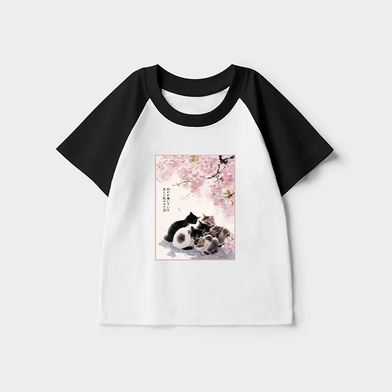 Tokyo-Tiger Cute Cats Sakura Garden Kids Raglan T-shirt Sale