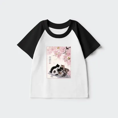 Tokyo-Tiger Cute Cats Sakura Garden Kids Raglan T-shirt