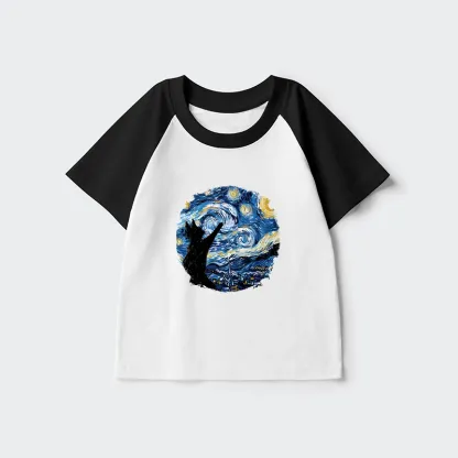 Tokyo-Tiger Starry Night Black Cat Kids Raglan T-shirt