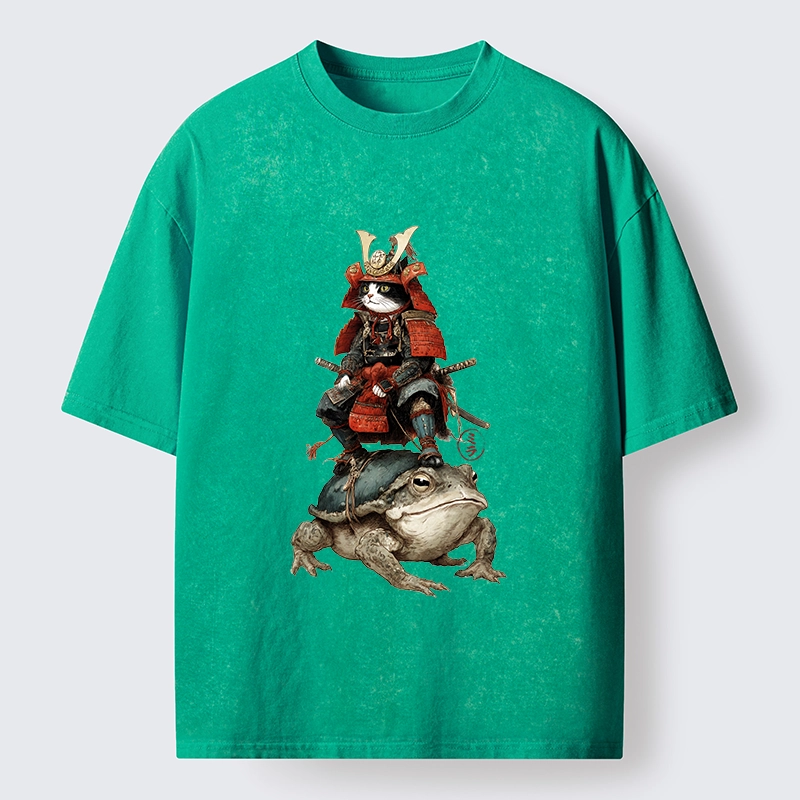 Tokyo-Tiger Japanese Samurai Cat Warrior Washed T-Shirt