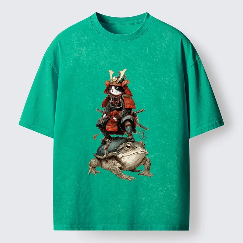 Tokyo-Tiger Japanese Samurai Cat Warrior Washed T-Shirt