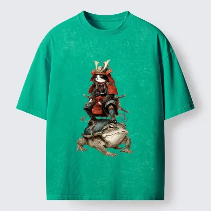 Tokyo-Tiger Japanese Samurai Cat Warrior Washed T-Shirt