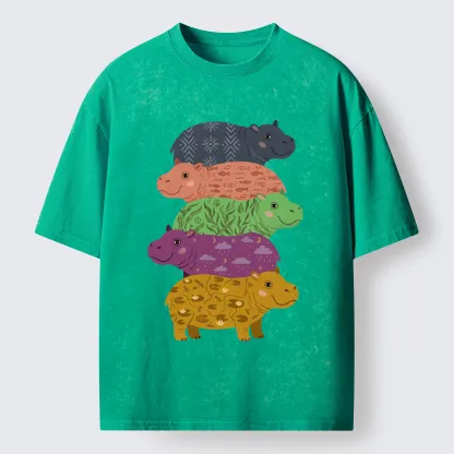 Tokyo-Tiger Stack Of Moodengs Washed T-Shirt