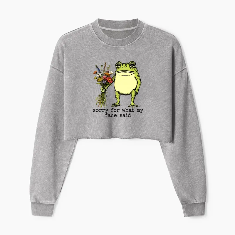 Tokyo-Tiger Frog Sorry Mode Activated Washed Crop Sweatshirt