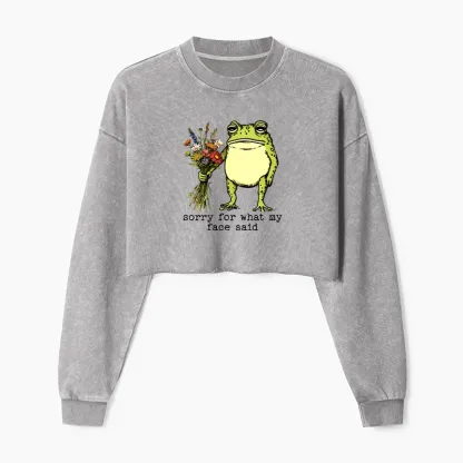 Tokyo-Tiger Frog Sorry Mode Activated Washed Crop Sweatshirt
