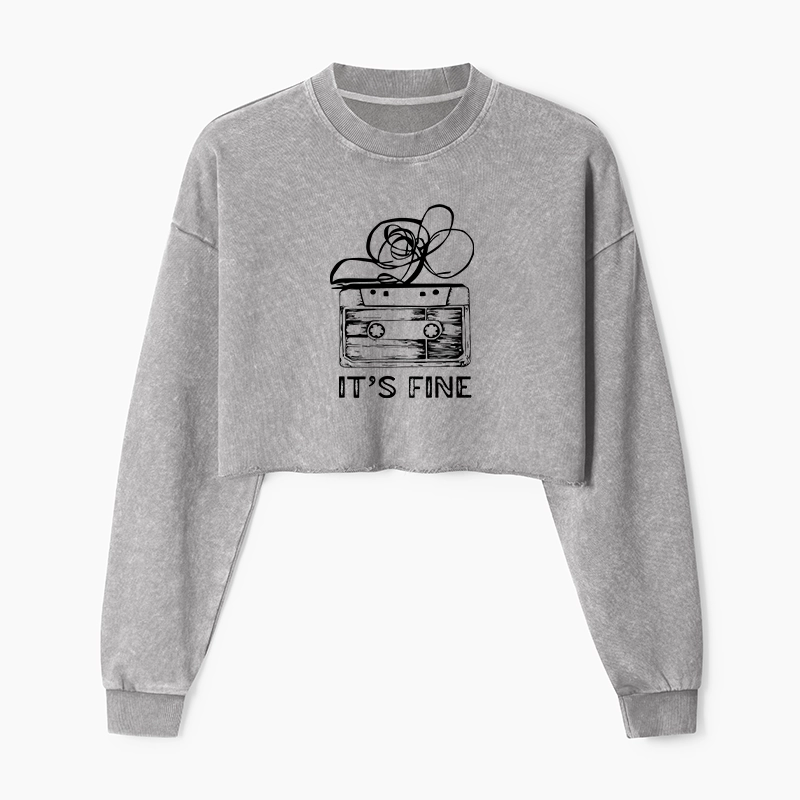 Tokyo-Tiger Cassette Fine Meme Washed Crop Sweatshirt