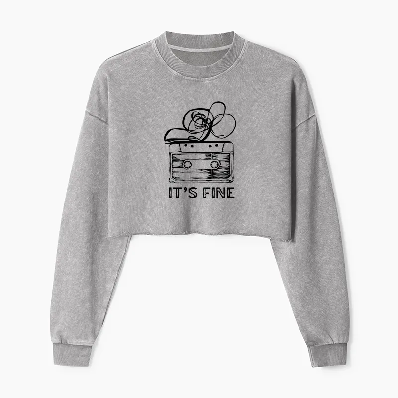 Tokyo-Tiger Cassette Fine Meme Washed Crop Sweatshirt