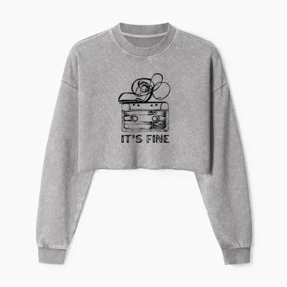 Tokyo-Tiger Cassette Fine Meme Washed Crop Sweatshirt
